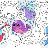 Kawaii Narwhal Paisleys - Adult Coloring Page For Sale on Etsy